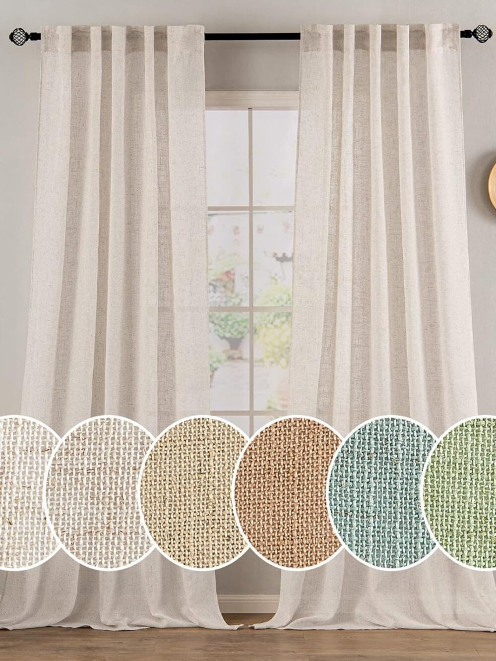 Natural White Linen Curtains 52x90 Inch Long 2 Panels for Bedroom